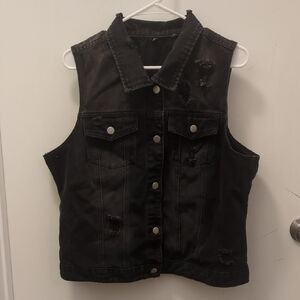 Distressed Black Denim Crop Vest